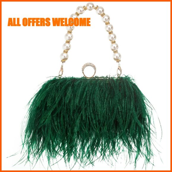 Real Ostrich Feather Evening Clutch with Detachable Chains 7